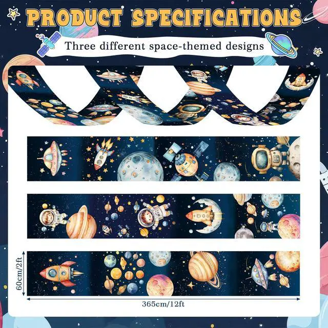 Alt view image 2 of 6 - 3 Pack Space Galaxy Ceiling Decorations for Classroom 24" x 12 ft Astronaut Rocket Planet Universe Hanging Banners, Outer Space Theme Decor for Nursery School Church Sunday Birthday Party