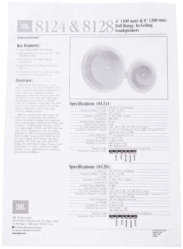 Alt view image 5 of 5 - 8124 - Full-Range In-Ceiling Loudspeaker with 70 Volt/100 Volt Taps (4 Pack)