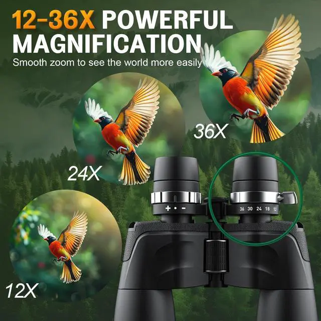 Alt view image 2 of 7 - 12-36x50 Zoom Binoculars for Adults High Powered Binoculars Hunting | Clear Low Light Vision, Large View, High Definition, BAK4 Prism, FMC, Easy Focus, Concert, Cruise Ship, Travel Hiking, Opera