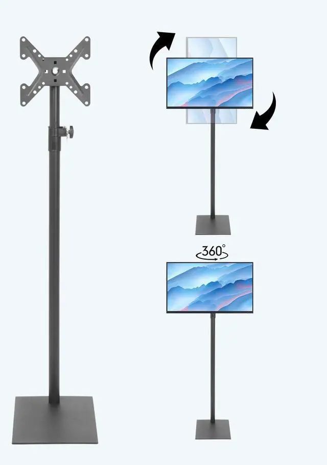 Main image of Floor TV Stand with VESA Mount, Extra Tall Monitor Stand with Steel Flat Base, Universal Pole for 14 to 43 Inch Television Screen, Freestanding Height Adjustable Stand for Corner, Office, Home