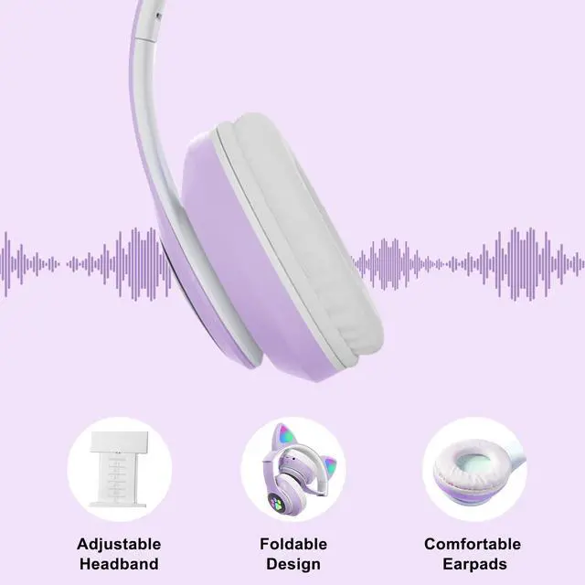Alt view image 5 of 7 - Kids Headphones for School, Bluetooth Wireless Headphones with Microphone for Kids Teens Adults, Cat Ear Headphones for Girls Women (Purple) | Cat Ear Headphones for Girls/Teens/Adults