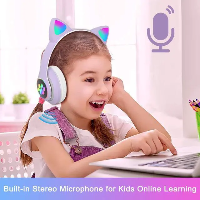 Alt view image 3 of 7 - Kids Headphones for School, Bluetooth Wireless Headphones with Microphone for Kids Teens Adults, Cat Ear Headphones for Girls Women (Purple) | Cat Ear Headphones for Girls/Teens/Adults