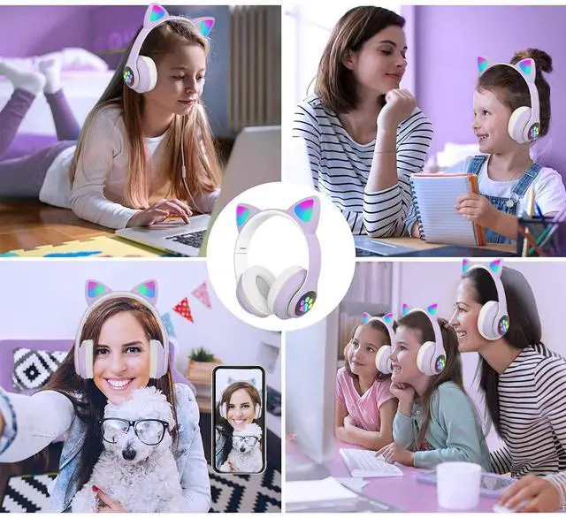 Alt view image 6 of 7 - Kids Headphones for School, Bluetooth Wireless Headphones with Microphone for Kids Teens Adults, Cat Ear Headphones for Girls Women (Purple) | Cat Ear Headphones for Girls/Teens/Adults