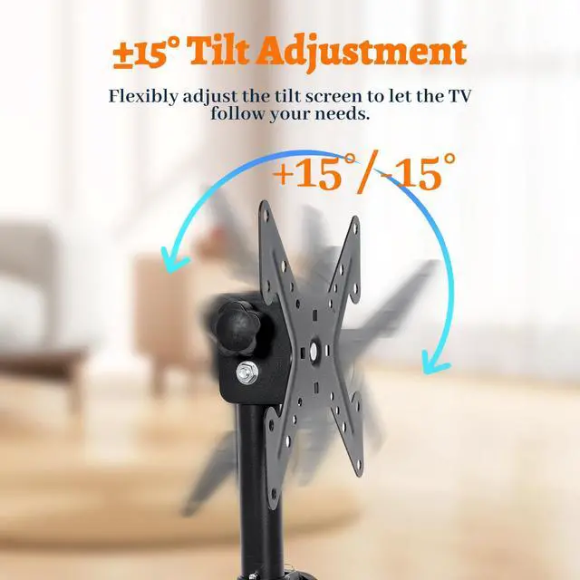 Alt view image 4 of 7 - Floor TV Stand with VESA Mount, Extra Tall Monitor Stand with Steel Flat Base, Universal Pole for 14 to 43 Inch Television Screen, Freestanding Height Adjustable Stand for Corner, Office, Home
