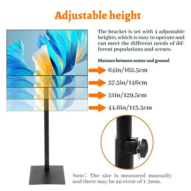 Alt view image 5 of 7 - Floor TV Stand with VESA Mount, Extra Tall Monitor Stand with Steel Flat Base, Universal Pole for 14 to 43 Inch Television Screen, Freestanding Height Adjustable Stand for Corner, Office, Home