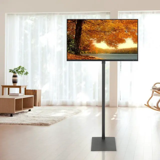 Alt view image 6 of 7 - Floor TV Stand with VESA Mount, Extra Tall Monitor Stand with Steel Flat Base, Universal Pole for 14 to 43 Inch Television Screen, Freestanding Height Adjustable Stand for Corner, Office, Home