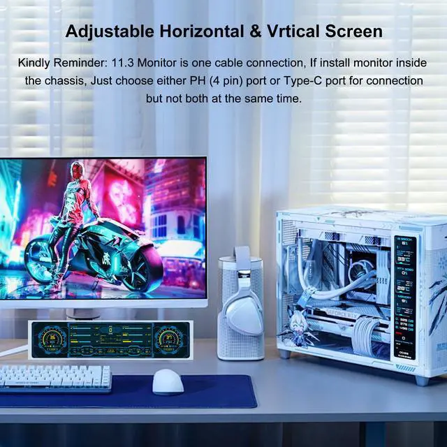 Alt view image 2 of 7 - 11.3 Inch Mini Monitor - One Cable Connection(No HDMI Needed) FHD IPS 1920x440 LCD Display, PC Secondary Screen for Aida64 CPU GPU RAM Temp Monitoring for Windows 10/11 Only -White