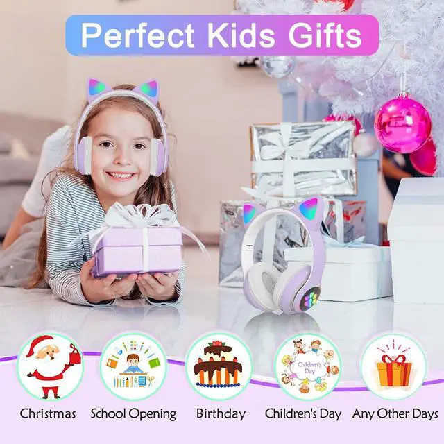 Alt view image 7 of 7 - Kids Headphones for School, Bluetooth Wireless Headphones with Microphone for Kids Teens Adults, Cat Ear Headphones for Girls Women (Purple) | Cat Ear Headphones for Girls/Teens/Adults
