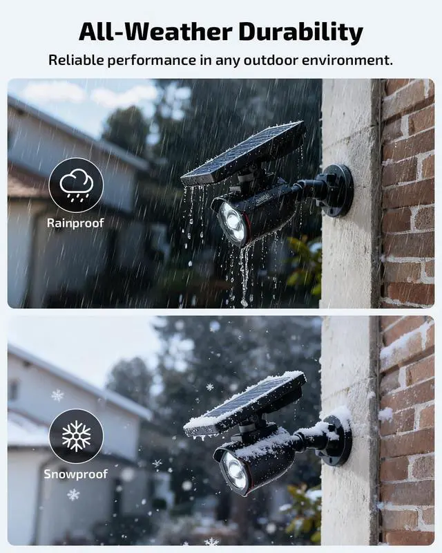 Alt view image 4 of 7 - Solar Powered Fake Security Camera Outdoor with Motion Sensor Floodlight | Dummy Surveillance Camera, LED Deterrent Light, Battery Powered, IP66 Waterproof