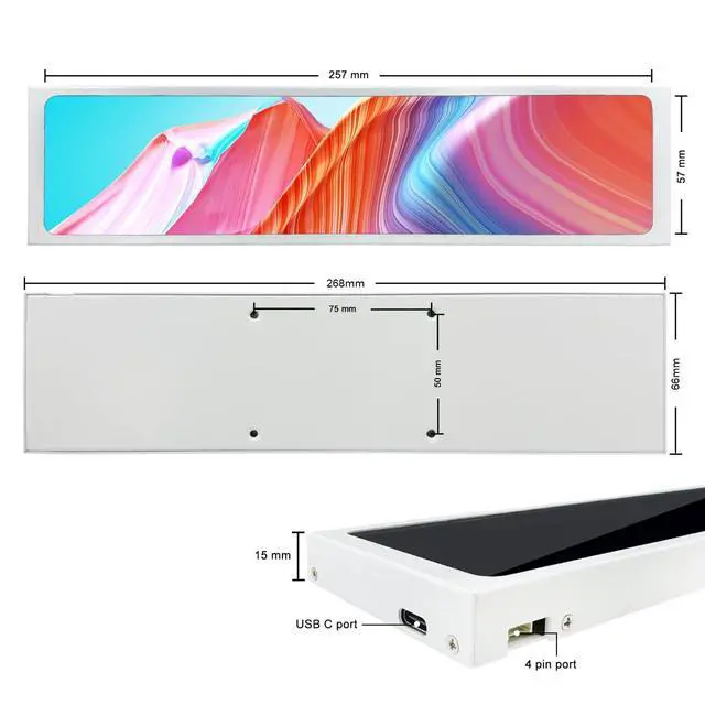 Alt view image 7 of 7 - 11.3 Inch Mini Monitor - One Cable Connection(No HDMI Needed) FHD IPS 1920x440 LCD Display, PC Secondary Screen for Aida64 CPU GPU RAM Temp Monitoring for Windows 10/11 Only -White