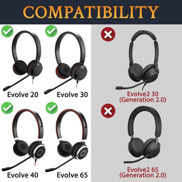 Alt view image 2 of 7 - Ear Cushions for Jabra Evolve 65/20/30/40 - Black | Not fit Evolve2 (65/40), Earpads for Evolve (65UC/65MS),(20SE/20UC/20MS),(30US/30II),(40UC/40MS) On-ear Headphones