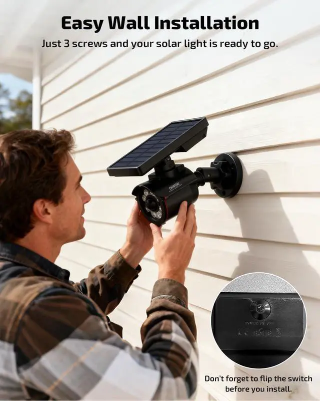 Alt view image 5 of 7 - Solar Powered Fake Security Camera Outdoor with Motion Sensor Floodlight | Dummy Surveillance Camera, LED Deterrent Light, Battery Powered, IP66 Waterproof
