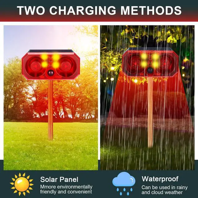 Alt view image 6 of 7 - 2 Pcs Solar Outdoor Motion Sensor Alarm Motion Sensor Animal Deterrent Dog Barking Alarm 13 Sound 130dB Loud Noise Maker 4 Mode with USB Remote Control Support Recording Volume Adjustment
