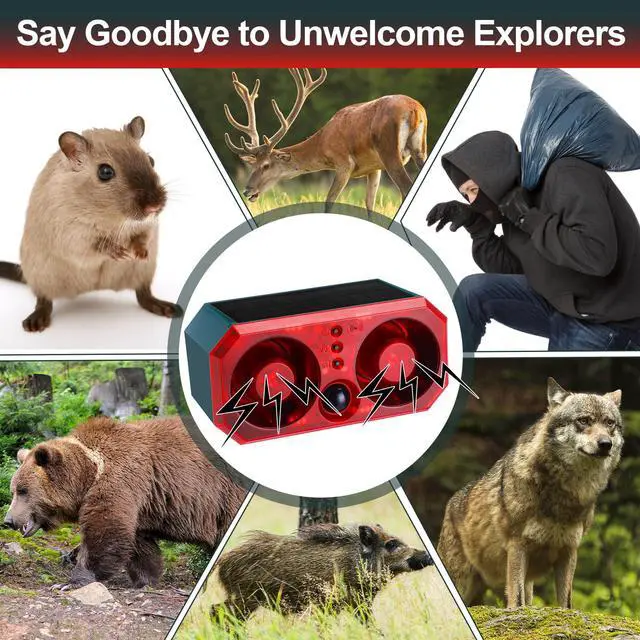 Alt view image 7 of 7 - 2 Pcs Solar Outdoor Motion Sensor Alarm Motion Sensor Animal Deterrent Dog Barking Alarm 13 Sound 130dB Loud Noise Maker 4 Mode with USB Remote Control Support Recording Volume Adjustment