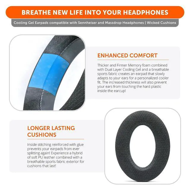 Alt view image 4 of 7 - Freeze PC38X - Cooling Gel Earpads for Sennheiser PC38X / PC37X / HD599 / HD598/ HD560S / Game ONE & More, Made by Wicked Cushions - Elevate Comfort, Durability, & Sound | Black