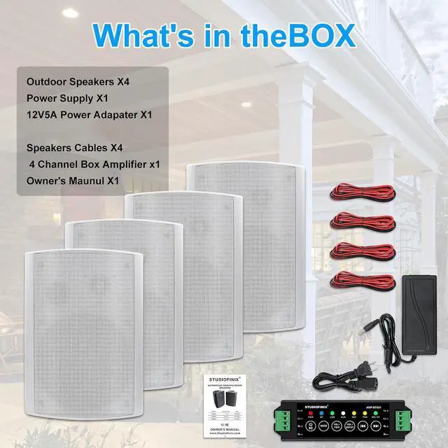 Alt view image 7 of 7 - 5.25 Inches Outdoor Bluetooth Speakers Waterproof 600 Watts Perfect for Indoor- Outdoor Patio Porch Wall Mount System (4 Speakers,White)
