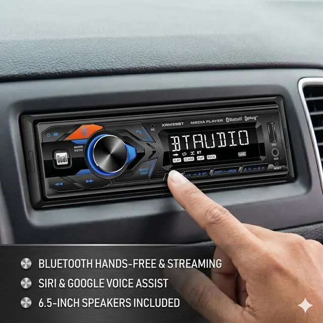 Alt view image 2 of 5 - CPM5965 Single DIN Car Stereo w/ 6.5in Speakers (2), LCD | Bluetooth Hands-Free Calling & Streaming, Siri/Google Assistant Button - 6.5in Speakers (2), 4-Preset EQ, RCA Preamp, AM/FM
