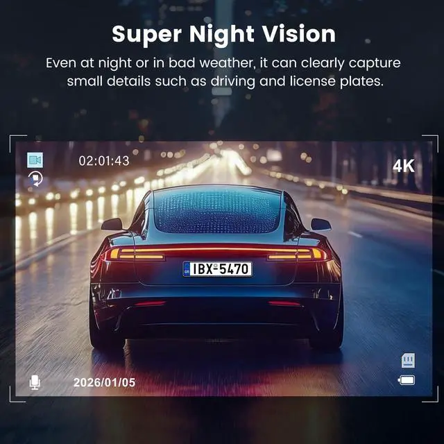 Alt view image 3 of 7 - 4K WiFi Dash Cam Front and Rear Inside, Free 64G SD Card, 2160P+1080P+1080P FHD 3 Channel Dash Camera for Cars, Night Vision, 24H Parking Monitor, 360° All Sides Dashcam, G-Sensor, WDR