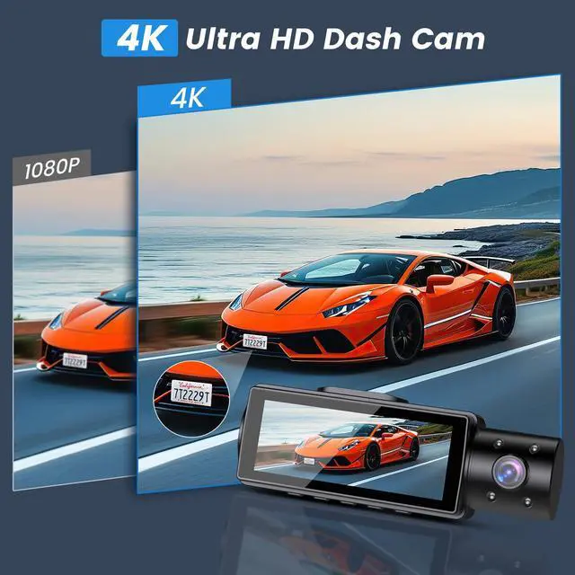 Alt view image 7 of 7 - 4K WiFi Dash Cam Front and Rear Inside, Free 64G SD Card, 2160P+1080P+1080P FHD 3 Channel Dash Camera for Cars, Night Vision, 24H Parking Monitor, 360° All Sides Dashcam, G-Sensor, WDR