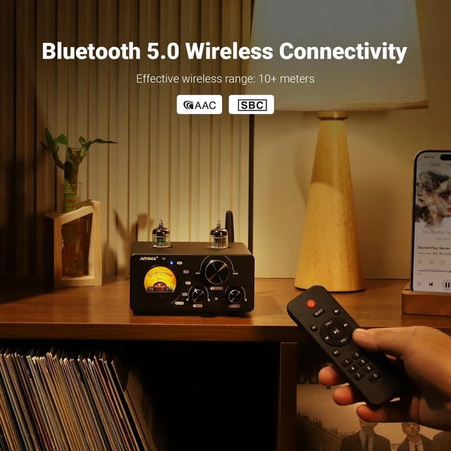 Alt view image 5 of 7 - T9 200W Bluetooth Tube Amplifier,2.0/2.1 Stereo Home Audio Receiver Class D Digital Power Amp with Retro VU Meter, PC-USB DAC Coaxial Optical RCA Inputs for Passive Speakers Bookshelf Setup