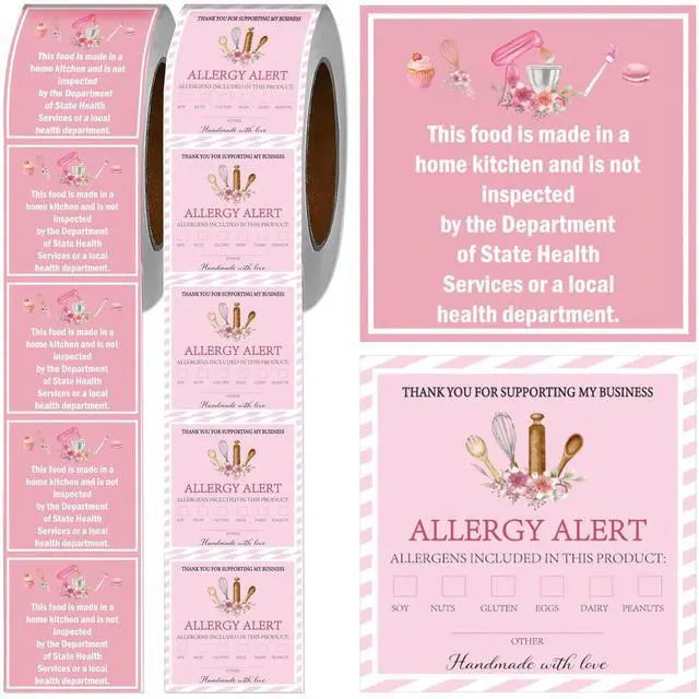 Main image of 1000 Pcs Cottage Food Law Labels Stickers Allergen Warning Sticker | Baked with Love, Homemade Kitchen Inspection Statement Decals, Bakery Labels Stickes, DIY Crafts Homemade Bakery Baked Food