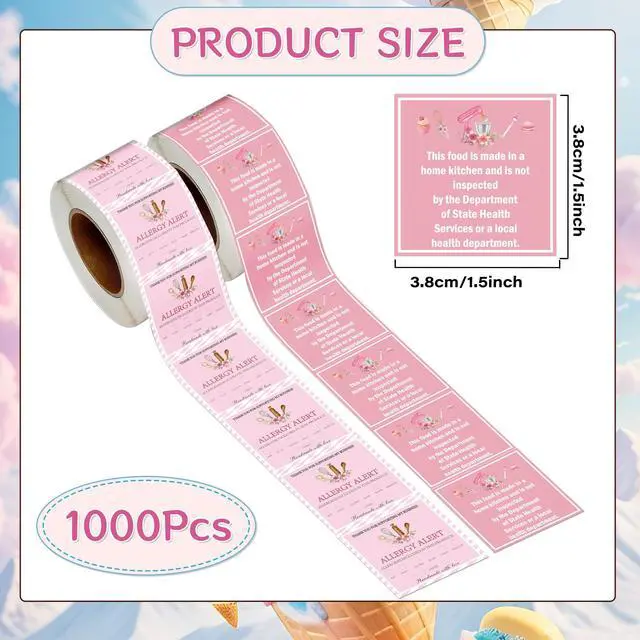 Alt view image 2 of 6 - 1000 Pcs Cottage Food Law Labels Stickers Allergen Warning Sticker | Baked with Love, Homemade Kitchen Inspection Statement Decals, Bakery Labels Stickes, DIY Crafts Homemade Bakery Baked Food