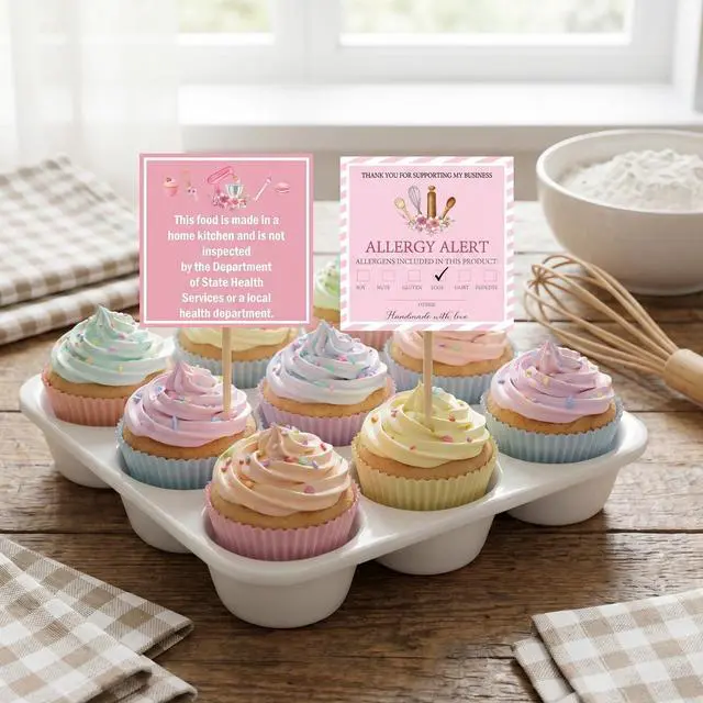 Alt view image 3 of 6 - 1000 Pcs Cottage Food Law Labels Stickers Allergen Warning Sticker | Baked with Love, Homemade Kitchen Inspection Statement Decals, Bakery Labels Stickes, DIY Crafts Homemade Bakery Baked Food