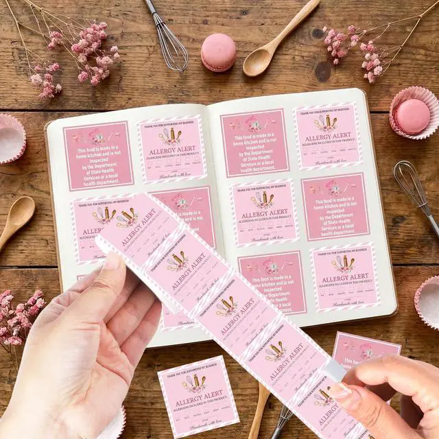 Alt view image 5 of 6 - 1000 Pcs Cottage Food Law Labels Stickers Allergen Warning Sticker | Baked with Love, Homemade Kitchen Inspection Statement Decals, Bakery Labels Stickes, DIY Crafts Homemade Bakery Baked Food