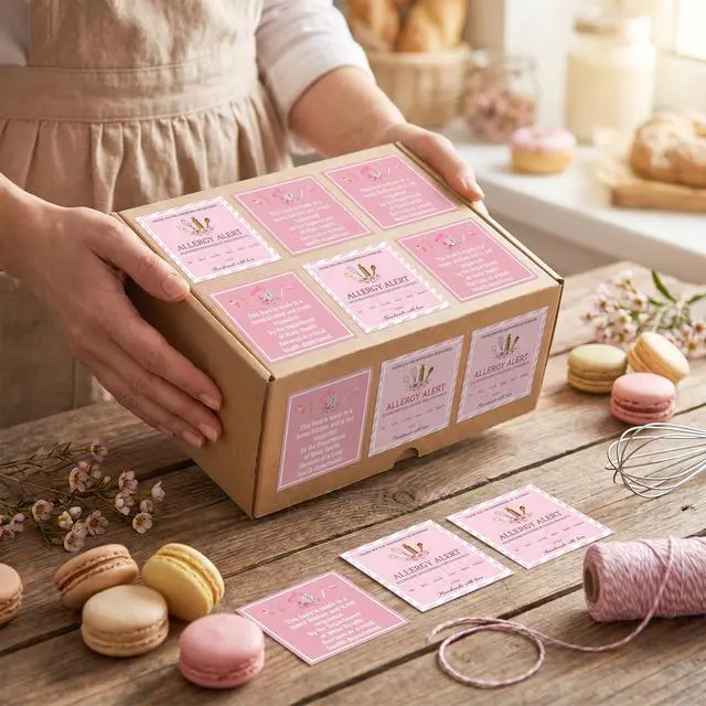 Alt view image 6 of 6 - 1000 Pcs Cottage Food Law Labels Stickers Allergen Warning Sticker | Baked with Love, Homemade Kitchen Inspection Statement Decals, Bakery Labels Stickes, DIY Crafts Homemade Bakery Baked Food