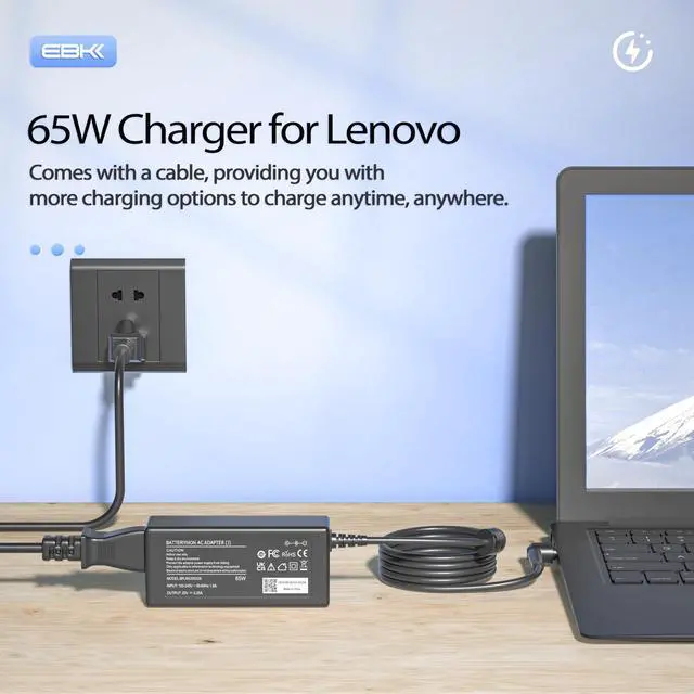Alt view image 5 of 6 - 65W for Lenovo Ideapad 3 1 5 320 330 330S 110 310 / Flex 5 Laptop Charger | Compatible with Lenovo Flex 4 6 / Ideapad 310 110S 520 530s 710s 130S S340 S145 S540 Series Laptop Charger power cord
