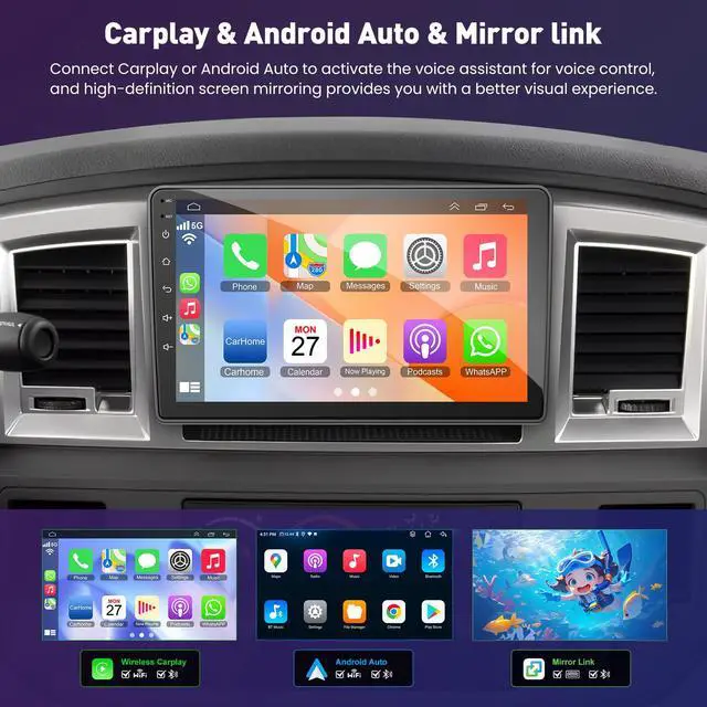 Alt view image 2 of 7 - 4GB RAM + 64GB ROM Android Car Radio for Dodge Ram 1500/2500/3500 2006 2007 2008, for Dodge Durango 2005 2006 2007 2008, 9" Touchscreen with Wireless Carplay & Android Auto & Bluetooth