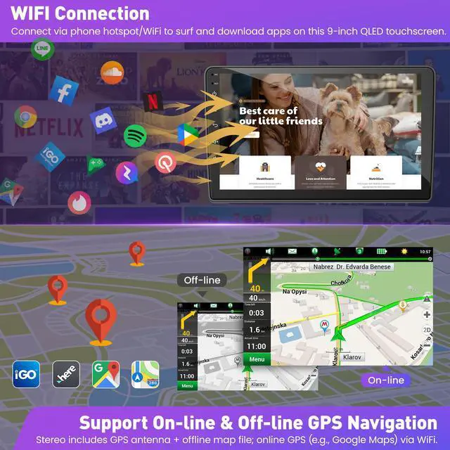 Alt view image 3 of 7 - 4GB RAM + 64GB ROM Android Car Radio for Dodge Ram 1500/2500/3500 2006 2007 2008, for Dodge Durango 2005 2006 2007 2008, 9" Touchscreen with Wireless Carplay & Android Auto & Bluetooth