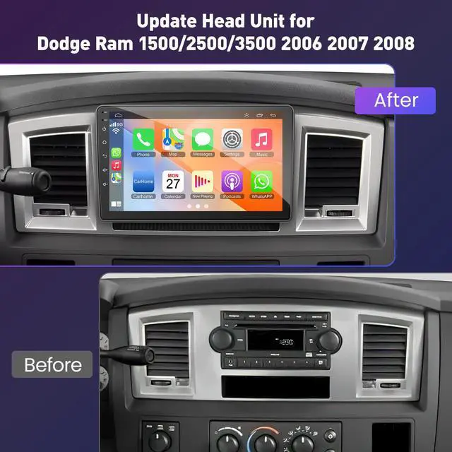 Alt view image 6 of 7 - 4GB RAM + 64GB ROM Android Car Radio for Dodge Ram 1500/2500/3500 2006 2007 2008, for Dodge Durango 2005 2006 2007 2008, 9" Touchscreen with Wireless Carplay & Android Auto & Bluetooth