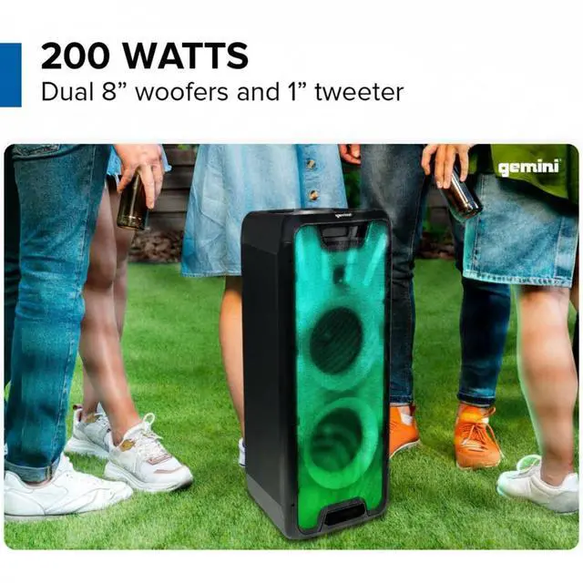 Alt view image 2 of 7 - Party Speaker, Dual 8" Woofers, LED Show, 16-Hr Play (GLS-880) | Party speaker, dual 8" woofers - LED show, 4 modes - 16 hr battery - Bluetooth, wired, remote incl