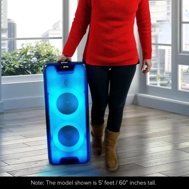 Alt view image 5 of 7 - Party Speaker, Dual 8" Woofers, LED Show, 16-Hr Play (GLS-880) | Party speaker, dual 8" woofers - LED show, 4 modes - 16 hr battery - Bluetooth, wired, remote incl
