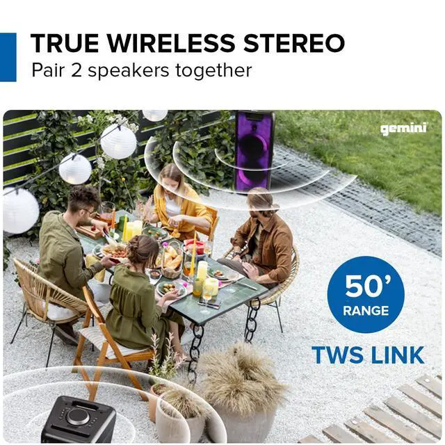Alt view image 4 of 7 - Party Speaker, Dual 8" Woofers, LED Show, 16-Hr Play (GLS-880) | Party speaker, dual 8" woofers - LED show, 4 modes - 16 hr battery - Bluetooth, wired, remote incl