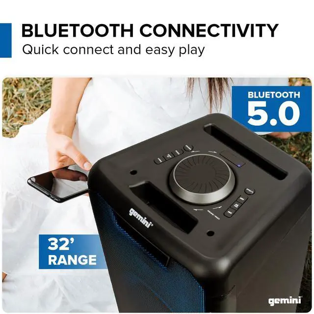 Alt view image 7 of 7 - Party Speaker, Dual 8" Woofers, LED Show, 16-Hr Play (GLS-880) | Party speaker, dual 8" woofers - LED show, 4 modes - 16 hr battery - Bluetooth, wired, remote incl