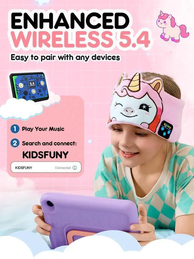 Alt view image 3 of 6 - Kids Headphones Headband Wireless,Toddler Bluetooth Headband Volume Limited with Thin Speakers & Wired Playback 3.5 MM Jack,Perfect for Girls Boys Toddler Children Baby Airplane Travel Study