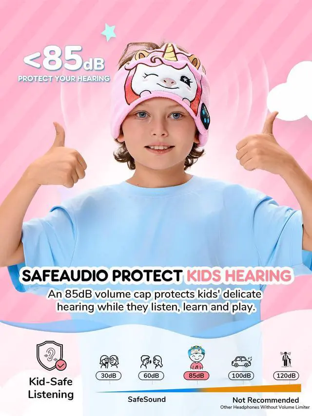 Alt view image 4 of 6 - Kids Headphones Headband Wireless,Toddler Bluetooth Headband Volume Limited with Thin Speakers & Wired Playback 3.5 MM Jack,Perfect for Girls Boys Toddler Children Baby Airplane Travel Study