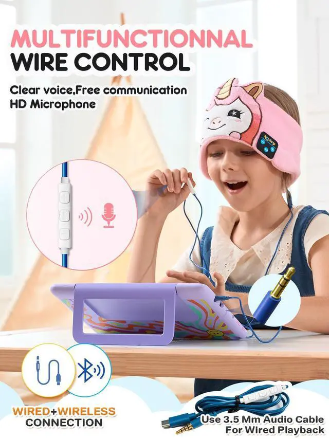 Alt view image 5 of 6 - Kids Headphones Headband Wireless,Toddler Bluetooth Headband Volume Limited with Thin Speakers & Wired Playback 3.5 MM Jack,Perfect for Girls Boys Toddler Children Baby Airplane Travel Study