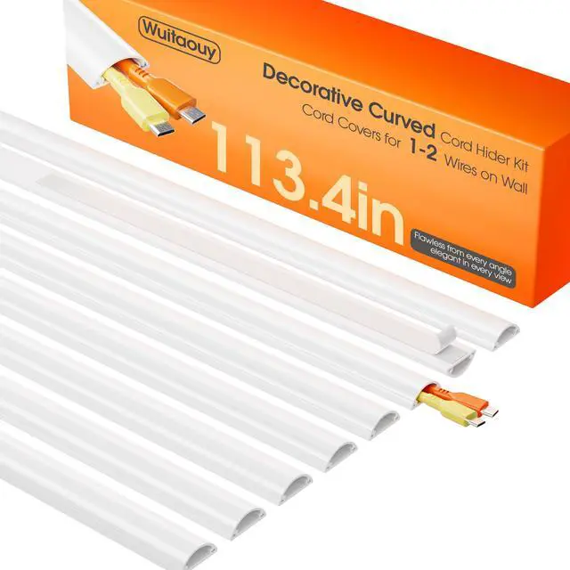 Main image of 113.4in Cord Hider Wall, Cord Covers for 1-2 Wires on Wall, Self-Adhesive Cable Hider Wire Covers for Cords on Wall, Paintable Tv Cord Hider, Curved Decorative Cable Concealer, W1.18 H0.43in, White