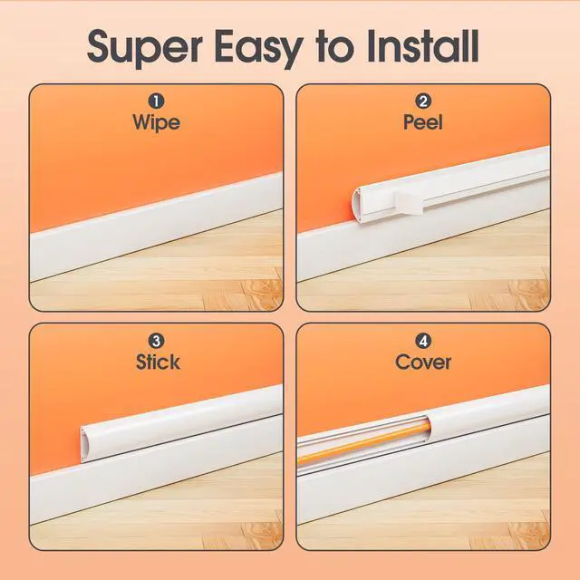 Alt view image 3 of 7 - 113.4in Cord Hider Wall, Cord Covers for 1-2 Wires on Wall, Self-Adhesive Cable Hider Wire Covers for Cords on Wall, Paintable Tv Cord Hider, Curved Decorative Cable Concealer, W1.18 H0.43in, White