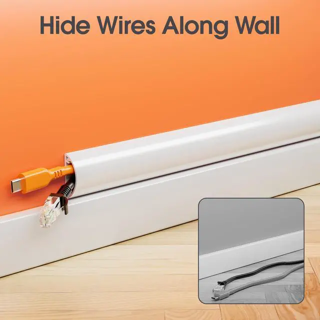 Alt view image 7 of 7 - 113.4in Cord Hider Wall, Cord Covers for 1-2 Wires on Wall, Self-Adhesive Cable Hider Wire Covers for Cords on Wall, Paintable Tv Cord Hider, Curved Decorative Cable Concealer, W1.18 H0.43in, White