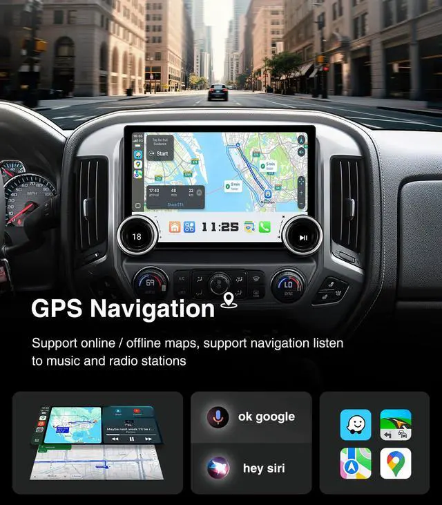 Alt view image 2 of 7 - Replacement Radio for Chevy Silverado GMC Sierra - Car Stereo Wireless Carplay Android Auto 2014-2018 QLED Touch Screen Radio Upgrade GPS Navigation Head Unit Knobs (Double Knob 4+64G)