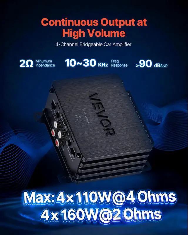 Alt view image 2 of 7 - 4 Channel Car Audio Amplifier 2 Ohm Stable Bridgeable Class D Full Range Amp Max Power 4 x 110W @ 4 Ohm / 4 x 160W @ 2 Ohm for Car SUV Truck Off-Road