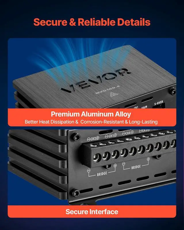 Alt view image 5 of 7 - 4 Channel Car Audio Amplifier 2 Ohm Stable Bridgeable Class D Full Range Amp Max Power 4 x 110W @ 4 Ohm / 4 x 160W @ 2 Ohm for Car SUV Truck Off-Road