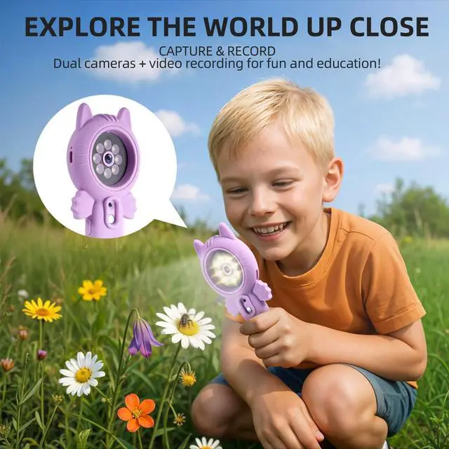 Alt view image 6 of 6 - Kids Microscope, 500X Microscope for Kids, Dual Camera, Green | Dinosaur design, 500X zoom, dual cameras and autofocus; rechargeable handheld microscope makes STEM discovery fun anywhere