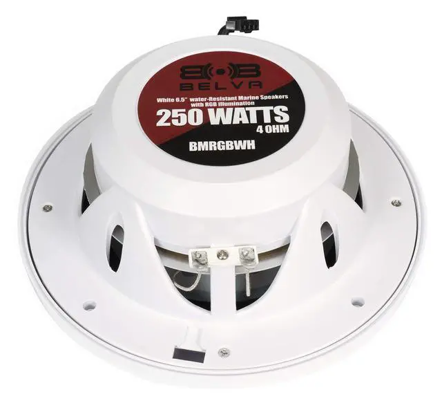 Alt view image 4 of 7 - BMRGBWH 500W Peak (250W RMS) 6.5" 2-Way White Coaxial Marine Speakers with Multi-Color LED Lighting for Boats/ATV/UTV/SxS/Powersport