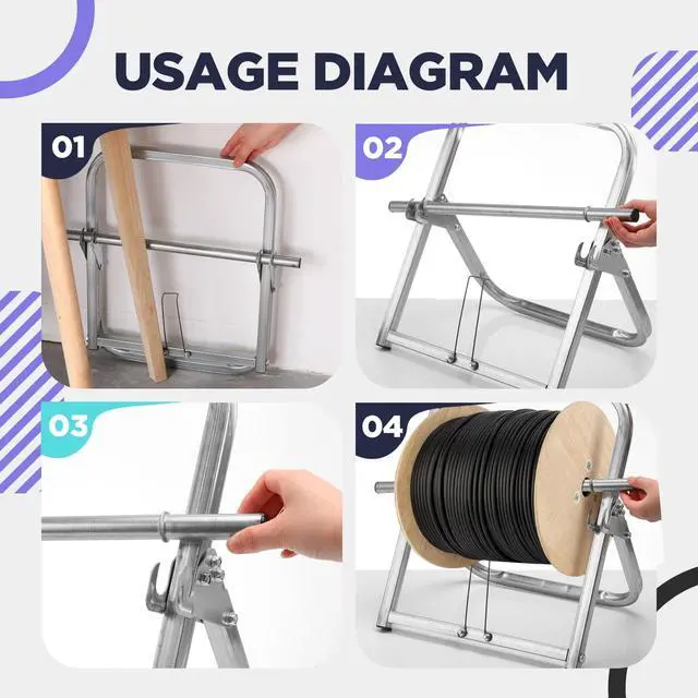 Alt view image 5 of 6 - Durable Single Axle Cable Caddy 13 x 16 Inch Wire Spool Rack Holder Commercial Industrial Steel Wire Rack Dispenser for Cable Reels Dispenser up to 100 lb Capacity