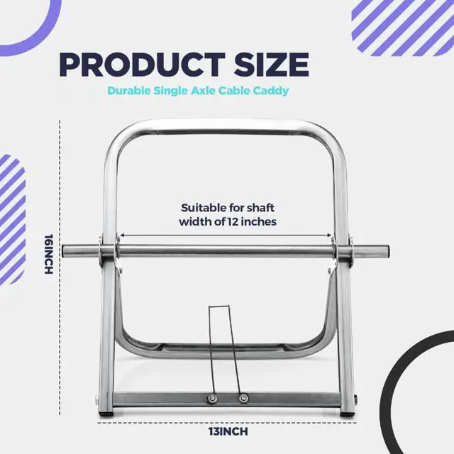 Alt view image 2 of 6 - Durable Single Axle Cable Caddy 13 x 16 Inch Wire Spool Rack Holder Commercial Industrial Steel Wire Rack Dispenser for Cable Reels Dispenser up to 100 lb Capacity